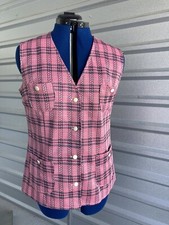 Vintage Pink Plaid Vest Button Down With Pockets 40 Inch Chest Handmade