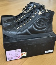 Authentic Chanel Black Leather Sneakers 35.5 New In Box With Receipt