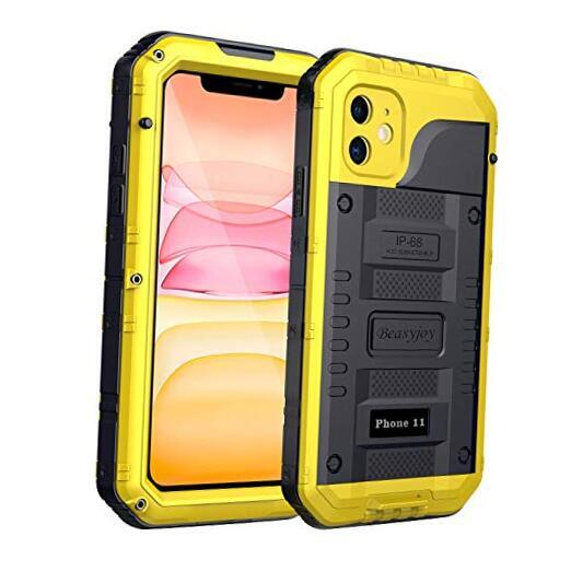 Waterproof for Case, Metal Military Grade Case with Built-in iPhone 11 Yellow
