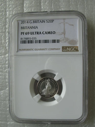 Great Britain UK 20 Pence 2014 Silver Proof Coin Britannia 1/10OZ NGC PF69