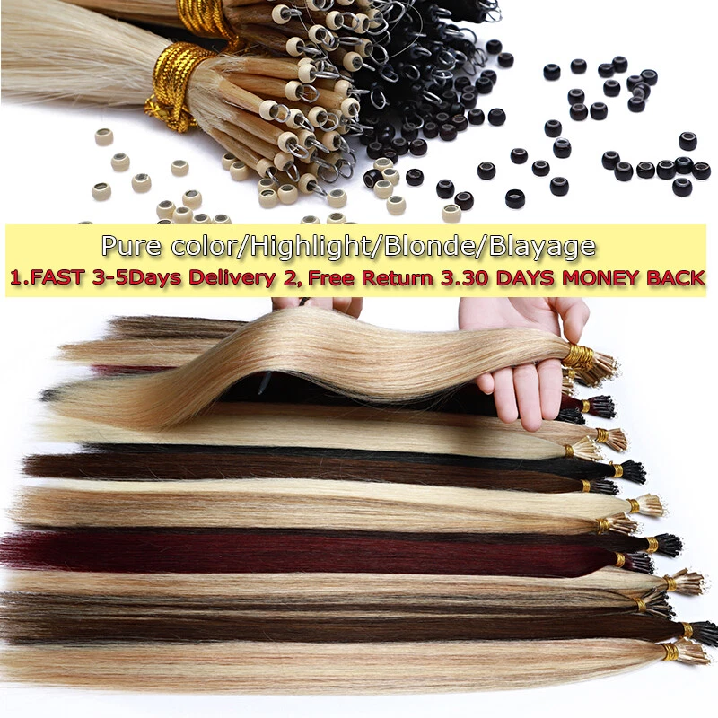 150PCS THICK 100% Remy Human Hair Extensions Nano Ring Tip Micro Loop Beads 150G - Image 2 of 4