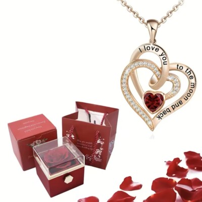 To My Wife Girlfriend Valentines Day Gift Heart Pendant Necklace Rose Gift Box