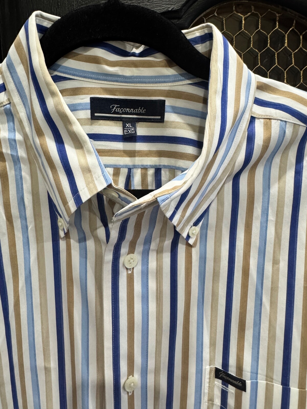 Facconable Men's Button Down Blue/Tan Striped Shi… - image 3