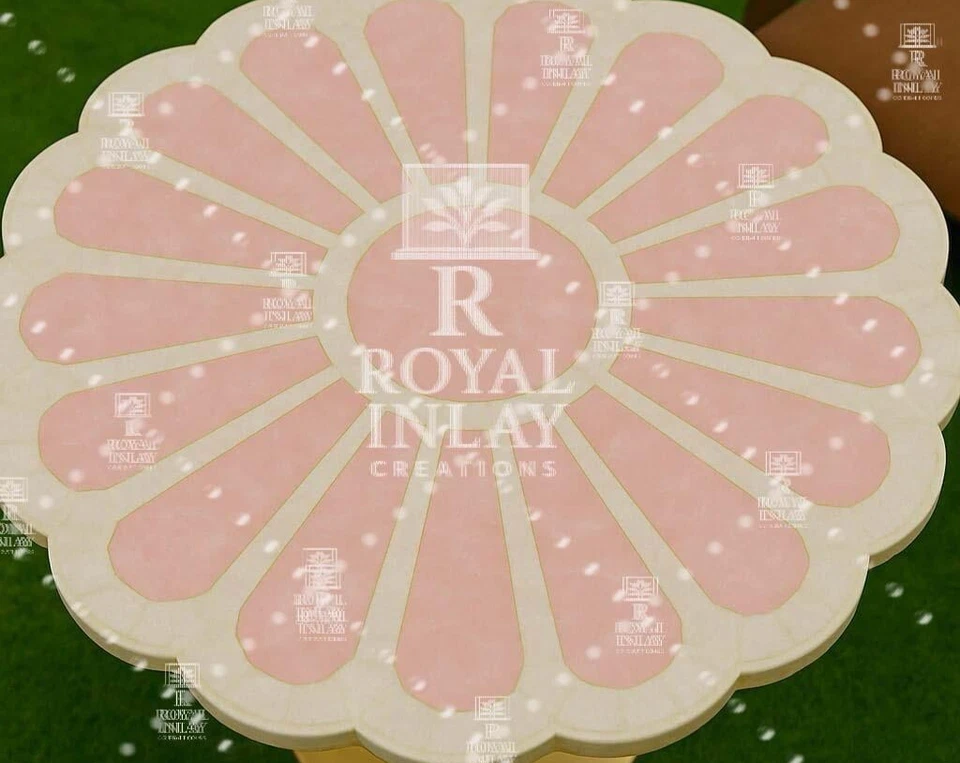 18" Rose Quartz Flower Table Inlay | Luxury – Handmade Gemstone Center Table - Image 3 of 4