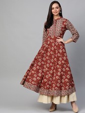 Indian Traditional Women's Cotton Floral Printed Anarkali Kurta