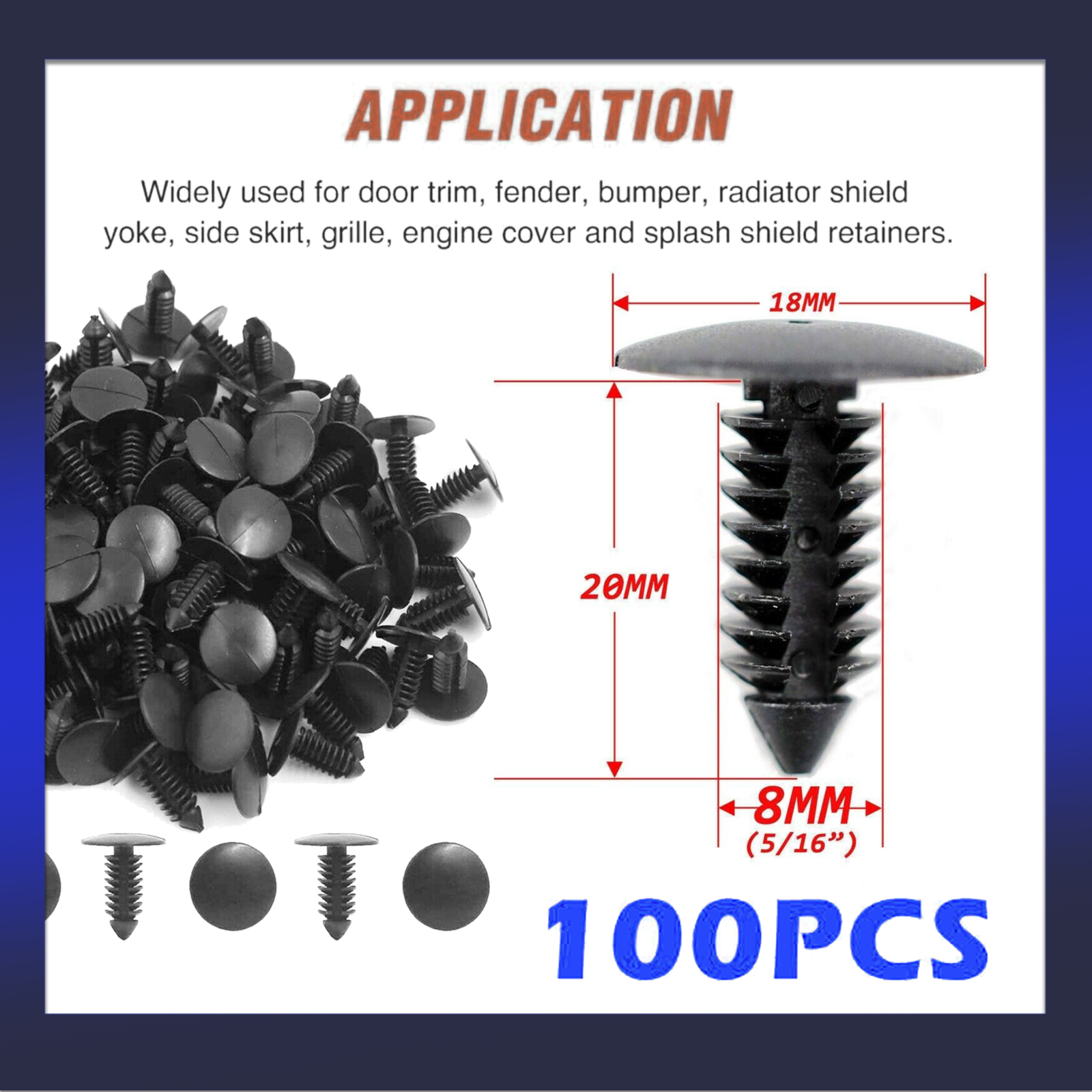 100psc tree shaped Bumper Clips Auto Car Hole  Rivets Fastener Fender Push Pin