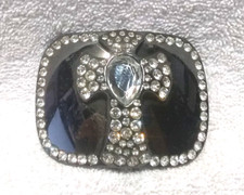 Silver Cross Huge Center Rhinestones Dark Color Women Buckle Great Vintage