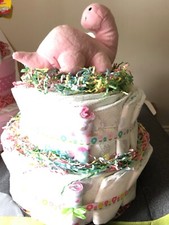 Pink Dinosaur Diaper cake 2 Tier