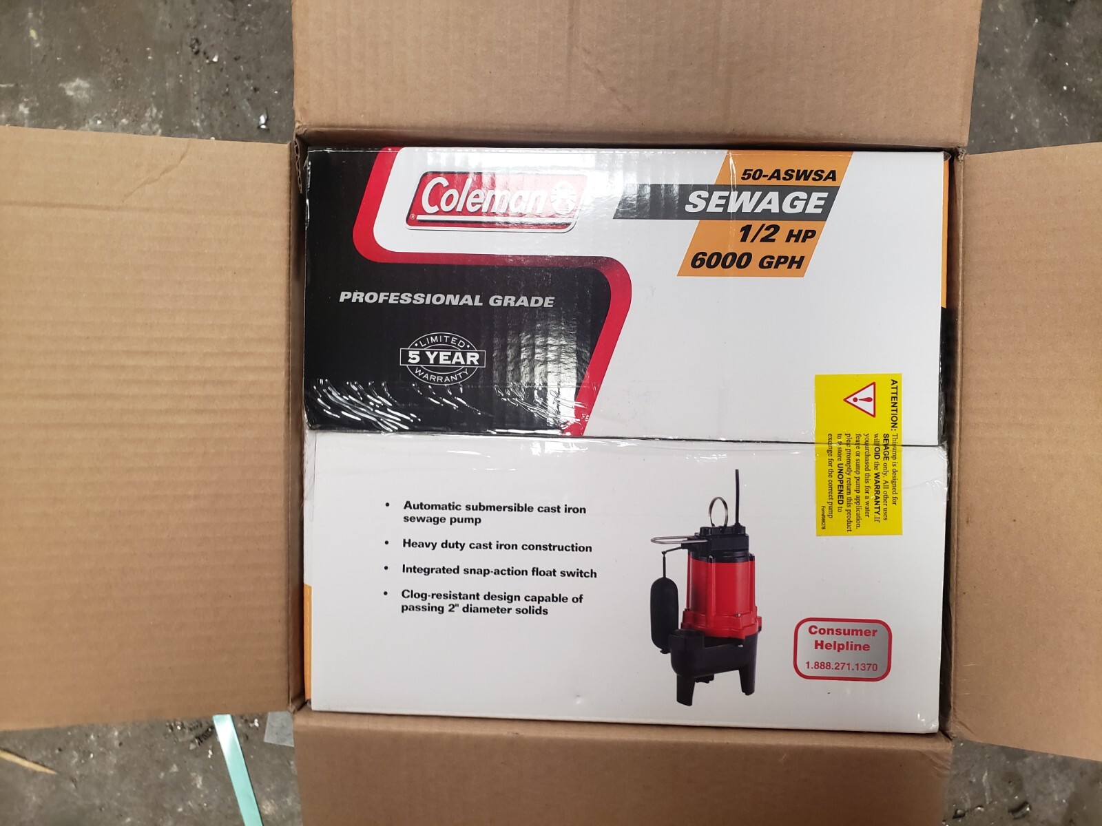 Coleman 50ASWSA 1/2HP 6000GPH Submersible Sewage Pump for sale online