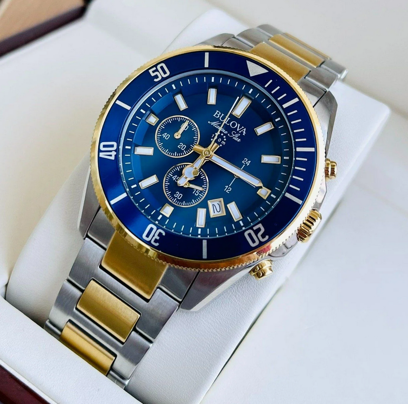 Bulova 98B230 Marine Star Chronograph Blue Dial Dual Tone Men's Watch ...