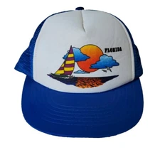 Vintage 90s Snapback Florida Trucker Designer Award Sailing Beach Trucker Hat