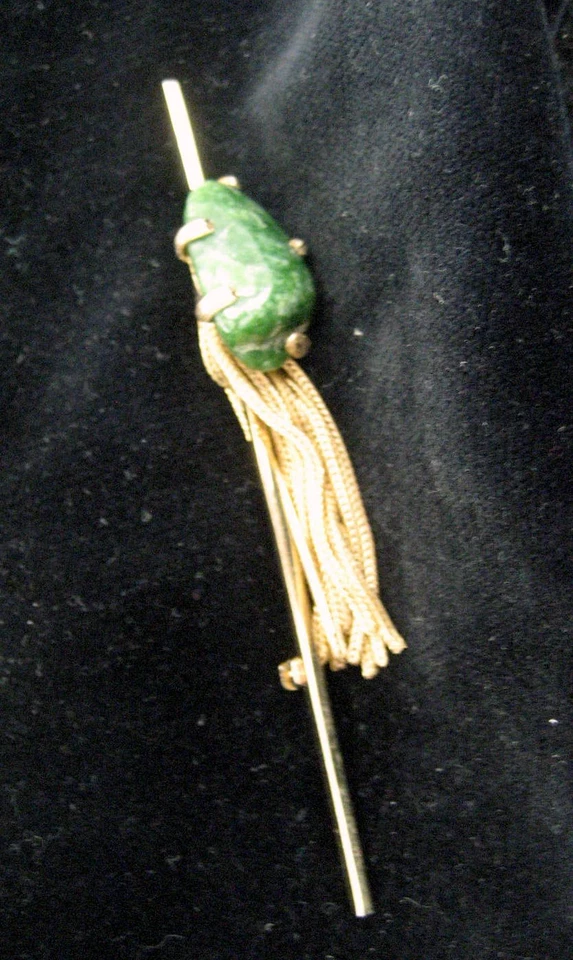 JUEGO DE BROCHES ONYX TONO DORADO VINTAGE SIN FIRMAR 3 1/2" largo Foto 2 de 4