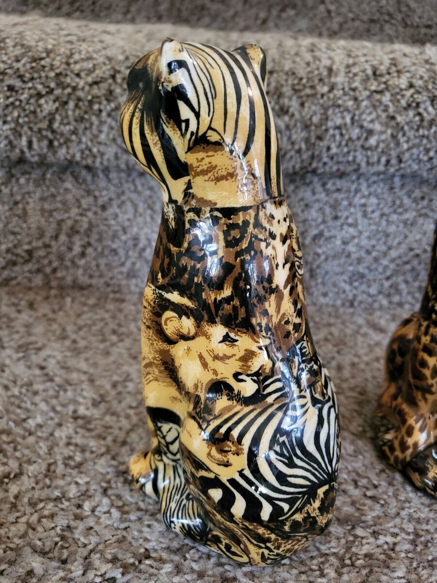 2 X Leopard Cheetah Jaguar Ceramic Figurines With Lion Zebra 2 X Leopard Cheetah Jaguar Ceramic Figurines With Lion Zebra