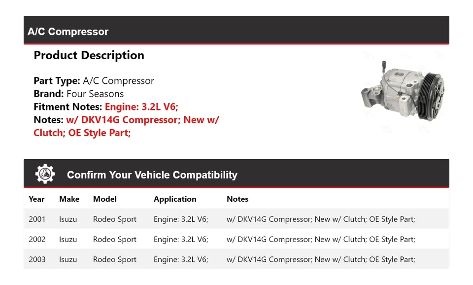 Compressor A/C Isuzu Rodeo Sport 3.2L V6 2001-2003 4 estações 2002 - Imagem 2 de 4