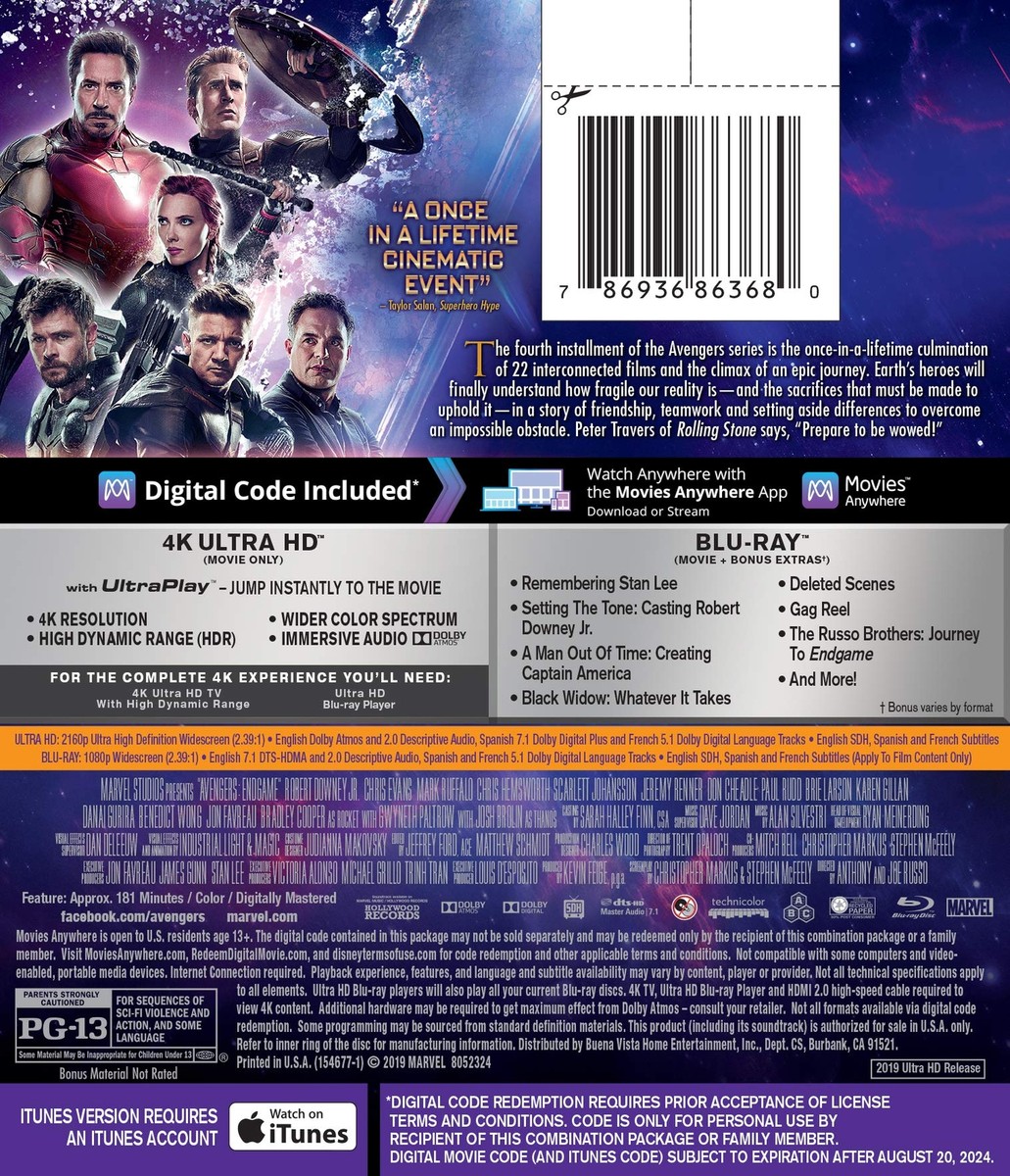 AVENGERS: ENDGAME (WBR) (2PK) (AC3) (DOL) [Bluray] 786936863680|