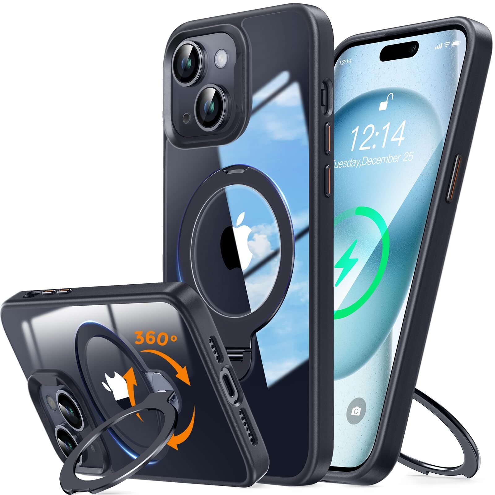 Extreme transparency 360 Rotating Stand Rosycover for iPhone 15 Case Compat 616-image