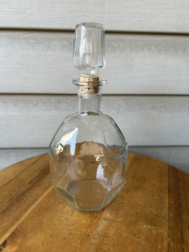 Vintage Mod Angled Honeycomb Glass Liquor Bottle Decanter And Stopper 9" Retro