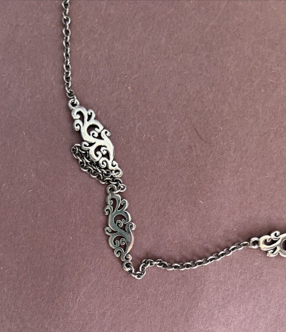 Cookie Lee Silver Tone Scroll Station Necklace 36… - image 3