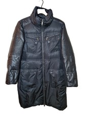 Dkny Long Military Jacket Leather Sleeves Womens Size L Rrp £399
