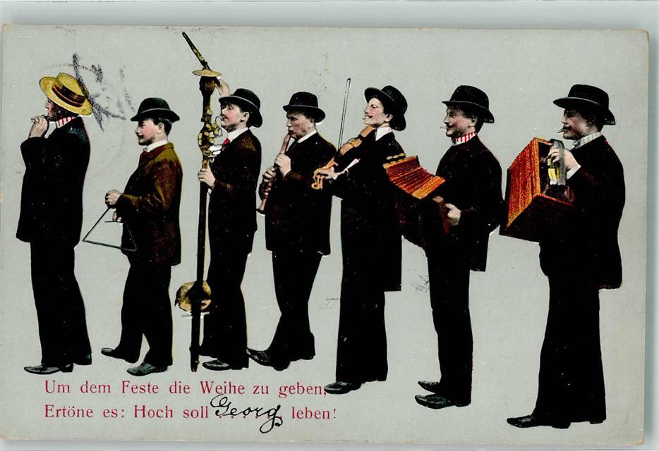 39596760 - Namenstag Georg Floete Triangel Geige Ziehharmonika 1905