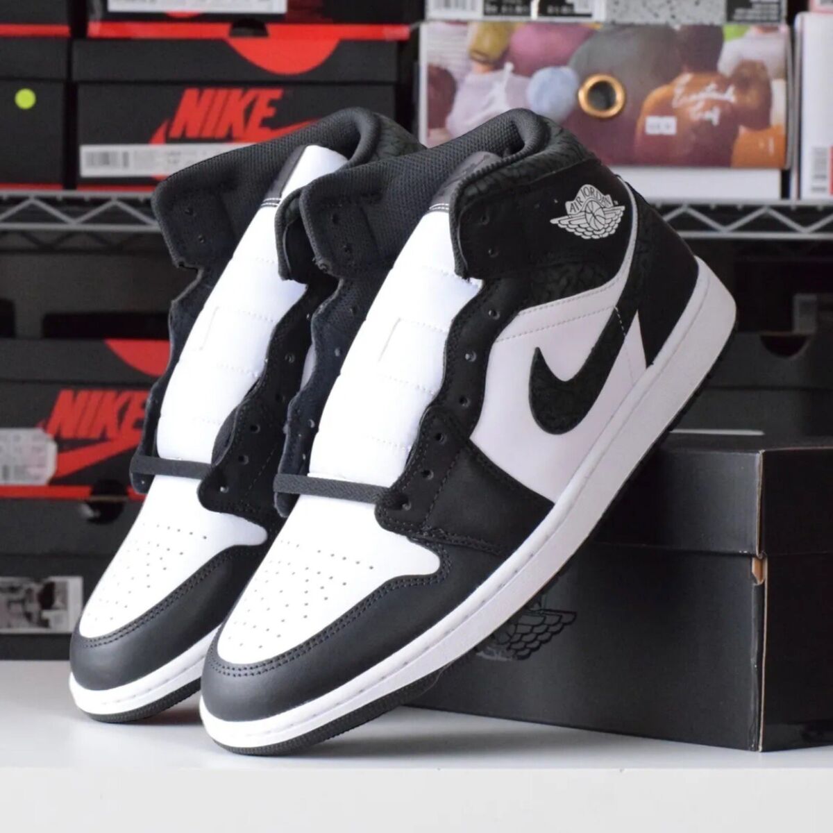 Nike Air Jordan 1 Mid SE Panda Elephant Black White FB9911 Nike Air Jordan 1 Mid SE Panda Elephant Black White FB9911