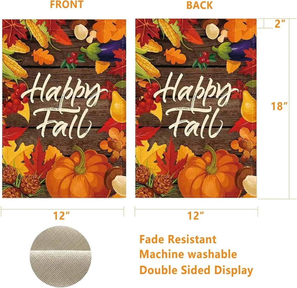 Флаг осеннего сада счастливая осень осень урожай флаг двусторонняя тыква 12 x 18 дюймов - Изображение 4 из 4