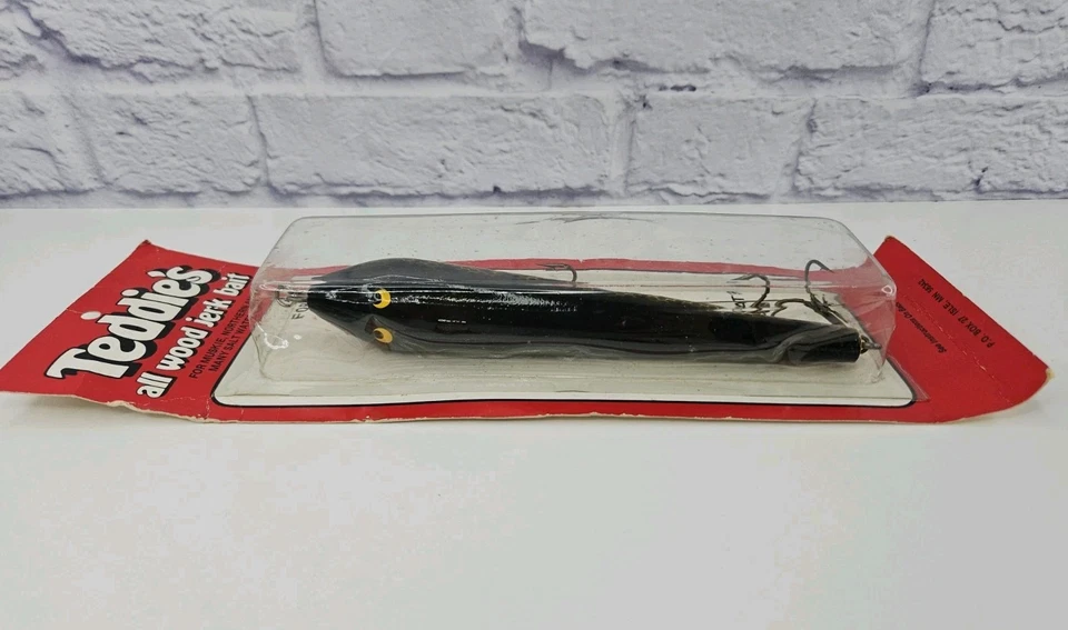 Señuelo de pesca de madera vintage Teddie's Lindy Little Joe Muskie 8" 3/3 ganchos Foto 4 de 4