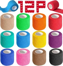 12Pc Self Adhesive Bandage Wrap 2"x5Yard Elastic Cohesive Vet Wrap Athletic Tape