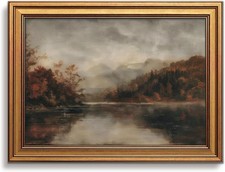 Vintage Landscape Wall Art Gold Framed Lake Mountain Rustic Nature Prints 12x16