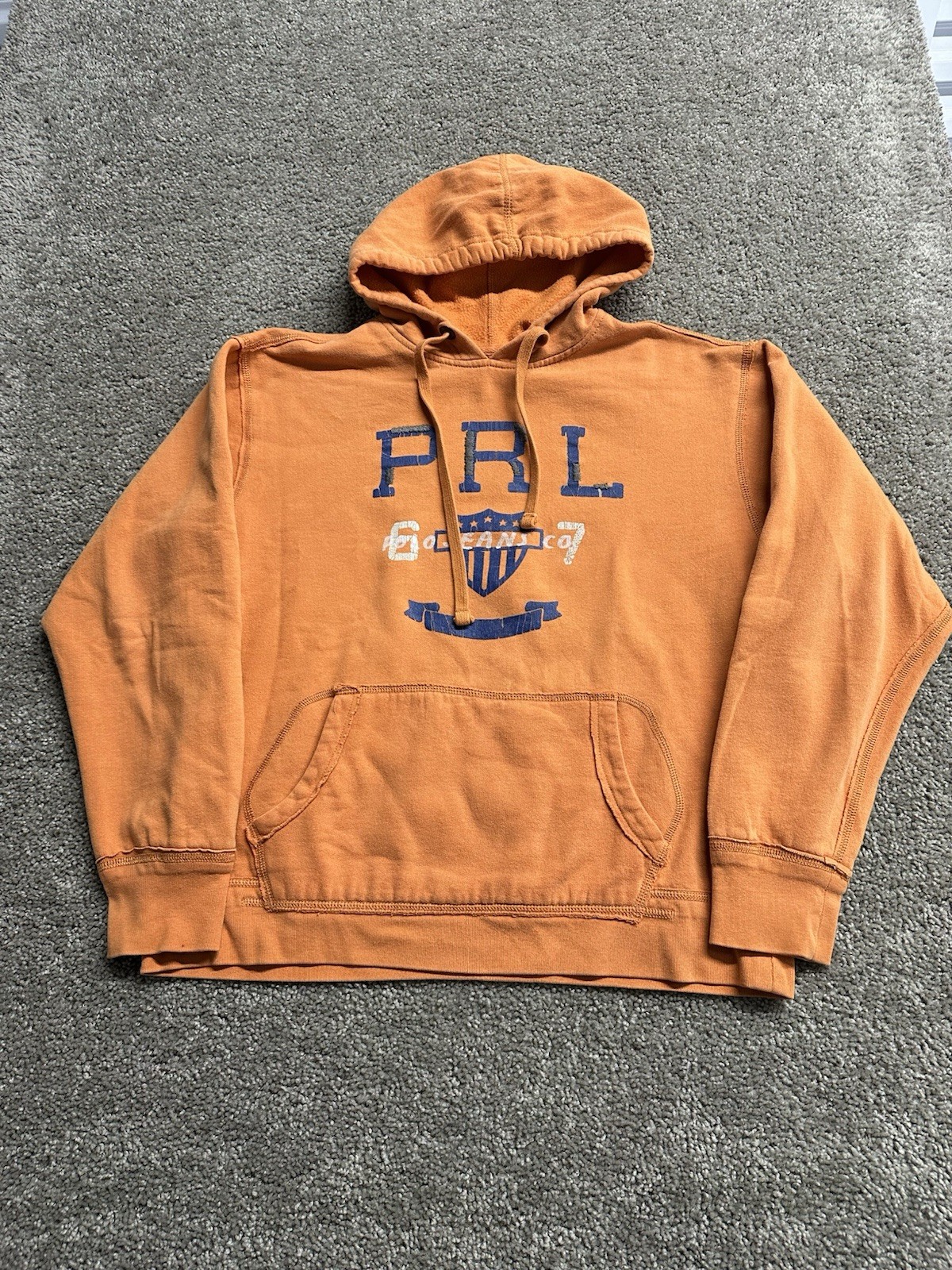 Vintage Ralph Lauren Polo Jeans Company Hoodie Pullover Mens Size Medium Orange