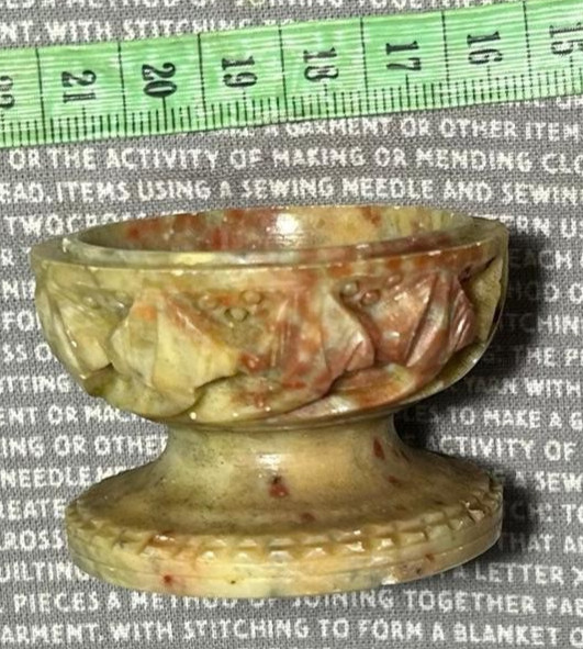 Antique Chinese Carved Soapstone Libation Cup High Relief Foliage Scholar Vessel