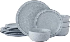 Blooming Meadow 12 Piece Plates Bowls Dinnerware Set, Service for 4, Blue