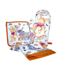 NWT Winnie The Pooh 3 Piece Kitchen Set Dish Towel Pot holder  Oven Mitt Fall