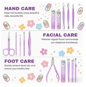 16 Pcs Clippers Set de manucure en acier inoxydable BeautyCare Trousse de voyage