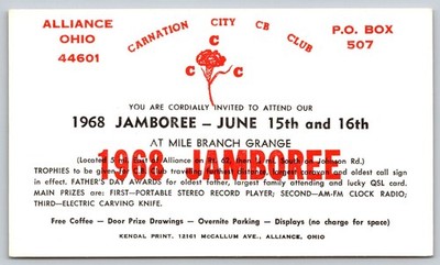 1968 Carnation City CB Club Jamboree Invitation Alliance Ohio Postcard A147