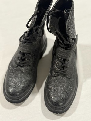 MONCLER $750 BLACK LEATHER COMBAT BOOTS SIZE 37