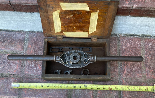 Antique F Armstrong Manual Pipe Threader Set No. 1 Die Heads Handles, 3/8 & 1/2
