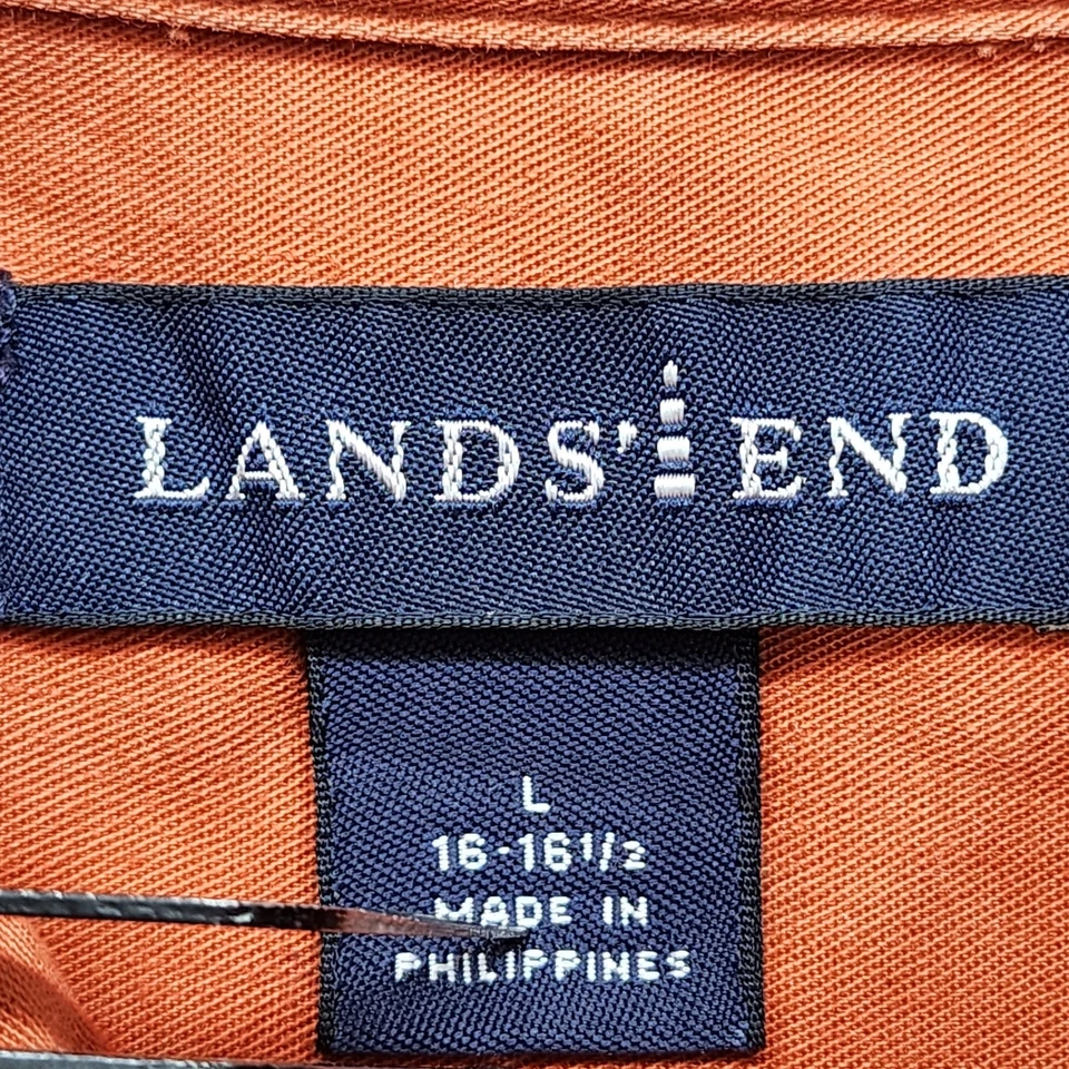 Lands End Shirt Mens L 16-16 1/2 Orange Cotton Long Sleeve Button Down Casual - Image 4 of 4