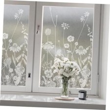 Floral Window Film Decorative Static Cling Window Frosting Film Grey Wildflower
