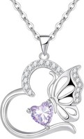 Halskette Damen Silber 925 Geburtsstein Schmetterling Herz Schmuck Geschenk Mama