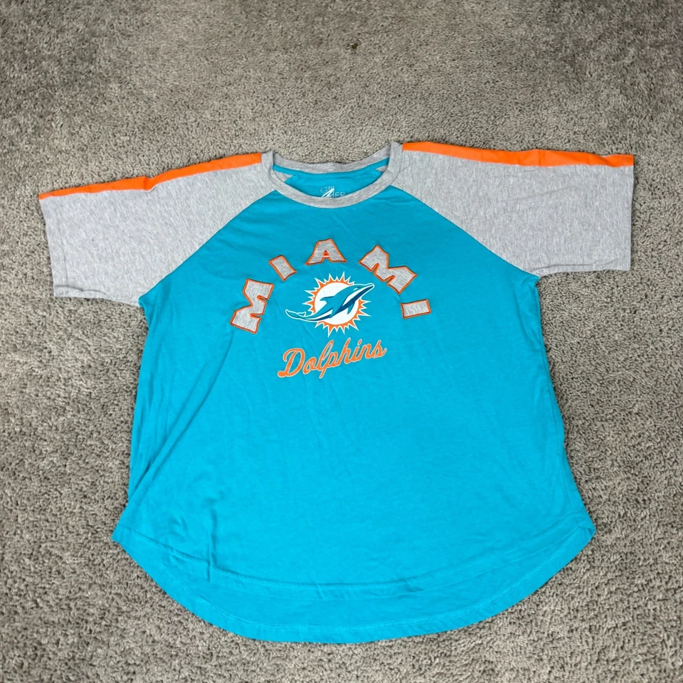 Miami Dolphins Mujer Grande Azul Verde Gris Manga Raglán NFL Fútbol G-III Foto 2 de 4