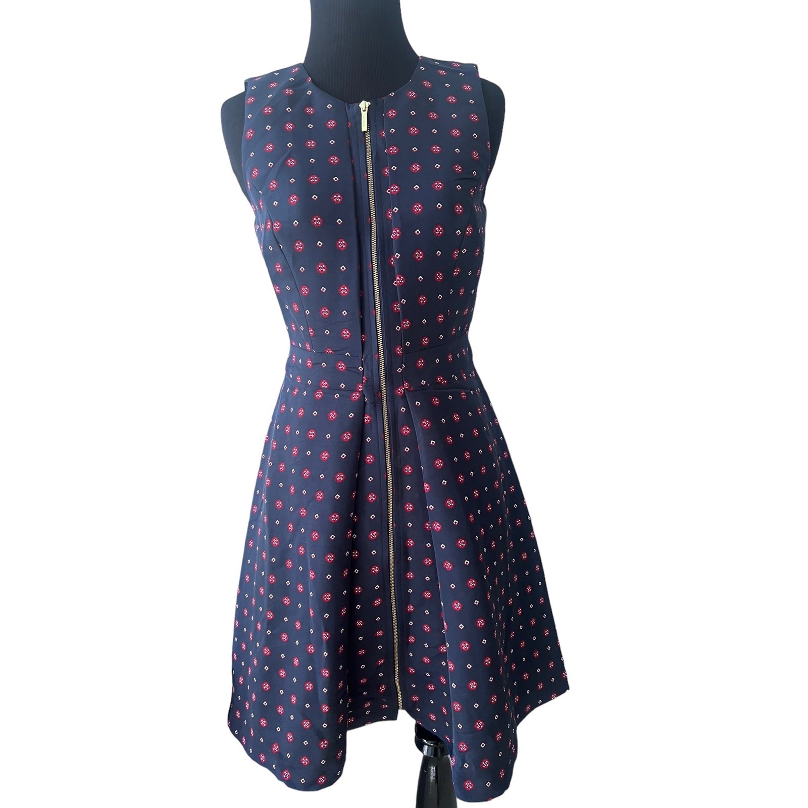 Tommy Hilfiger A-line Dress Navy  with Red Design Gold Front Zipper Size 0- NEW