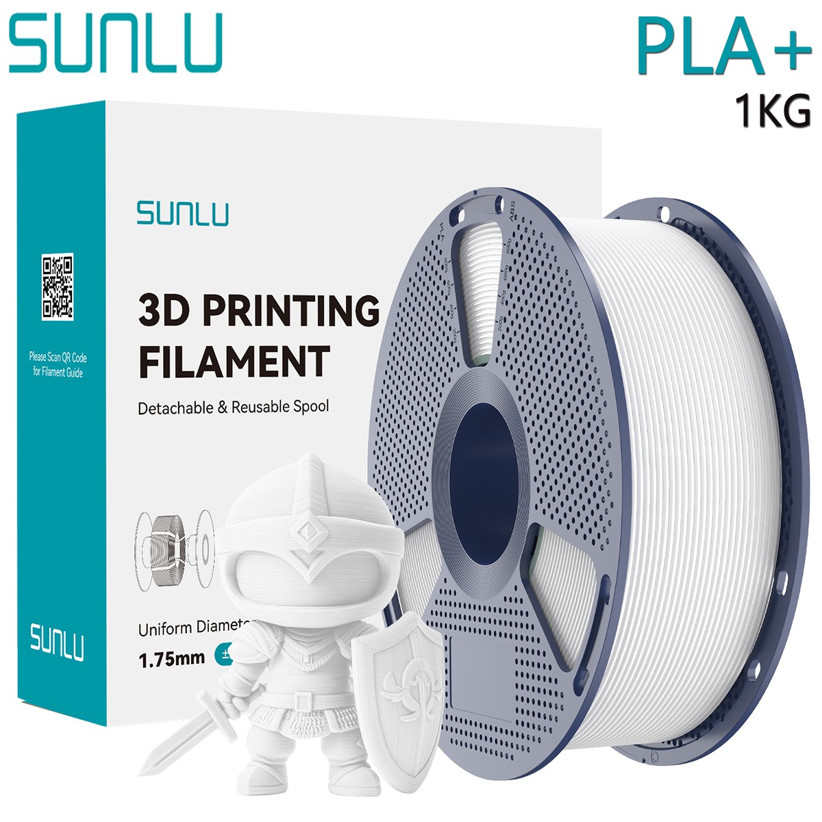SUNLU Weiß PLA+ 3D Drucker Filament 1.75mm PLA+ Weiß 1KG +/-0.02mm Keine Blasen
