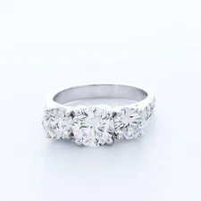 2.51 CT D VS2 Round Natural Certified Diamonds 18K Gold Classic Three Stone Ring