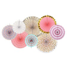 8 PCS Pink Gold White Hanging Paper Fans Party Set for Wall Birthday Wedding