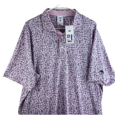 NWT Puma x Arnold Palmer Men s XL MATTR Pink AOP Drink Diagram Golf Polo $90