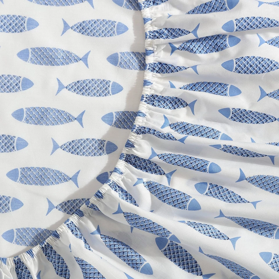 Nautica Woodblock Fish Full Cotton Bed Linen Set Machine Washable Percale - Image 3 of 4