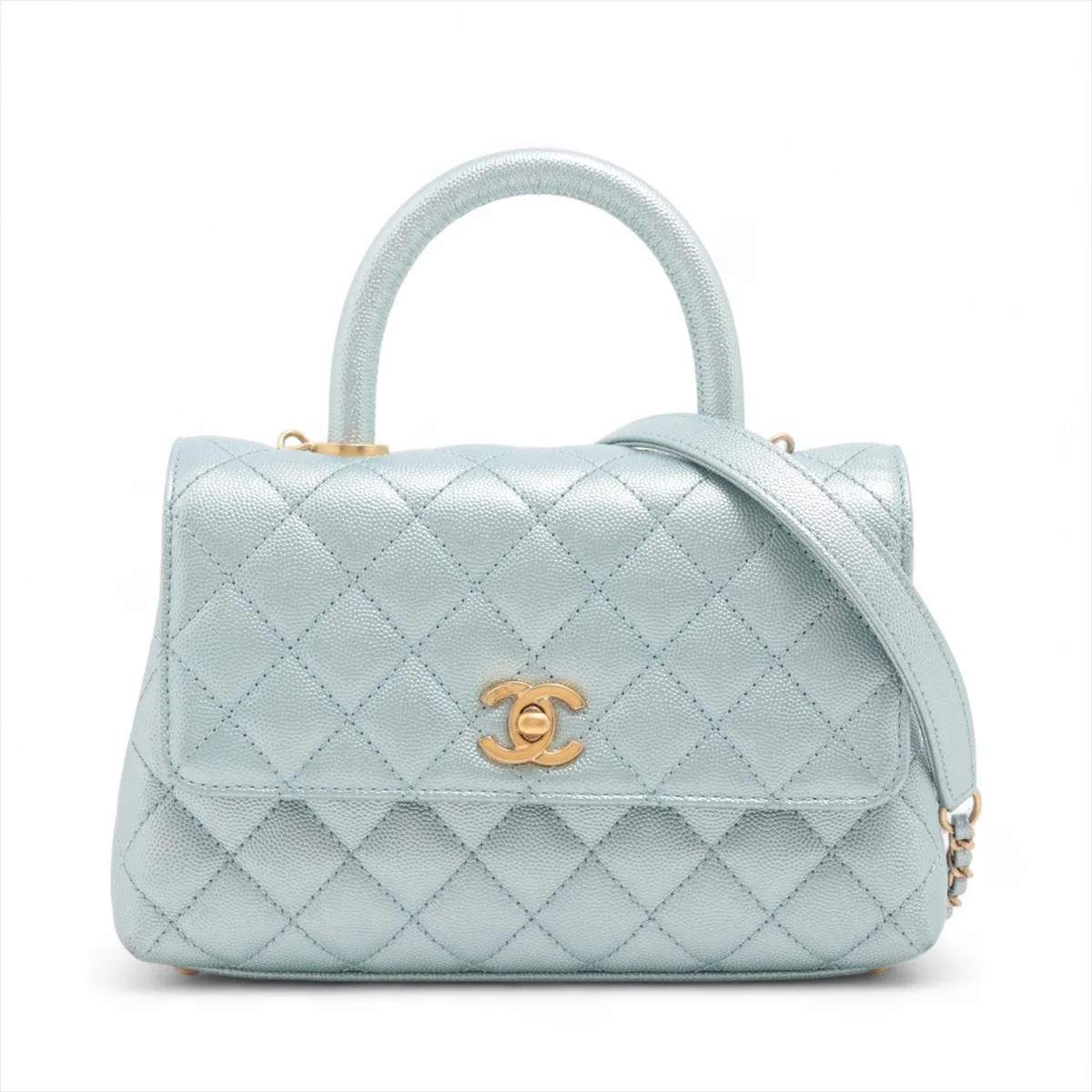 Chanel Coco handle 24 XS Caviar Skin 2 Way Handbag Blue Gold Metal Fittings rand