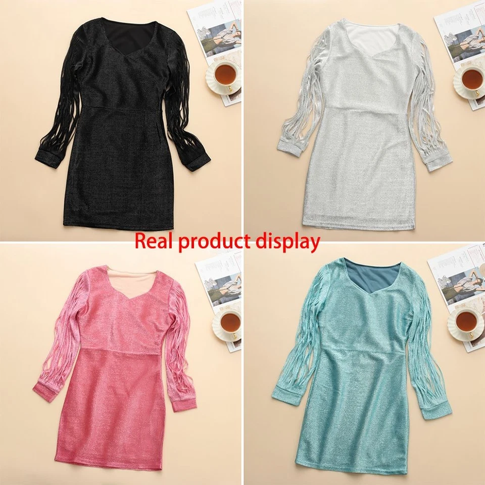 Party Dress Sequins Slim Dress Ladies Sexy Tassels Dress Women Bodycon Dresses - image 3 of 4