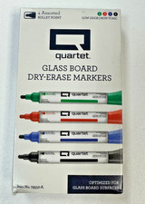 4 Quartet Glass Board Dry-Erase Markers, Bullet Tip, Black, Blue, Red, Green